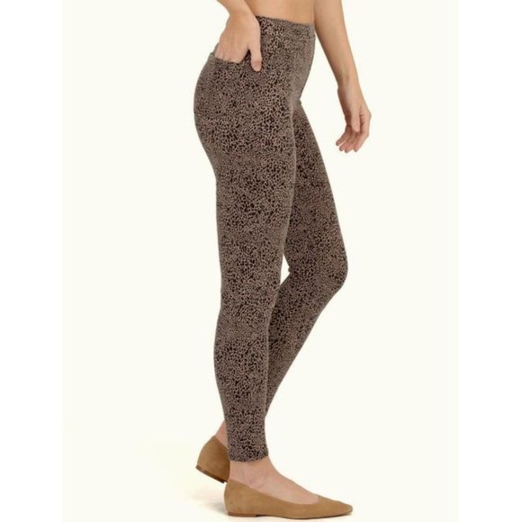 Spanx Jean-ish Ankle Leggings Desert Dot Taupe Animal Print Jeggings Skinny Jean - Picture 2 of 14